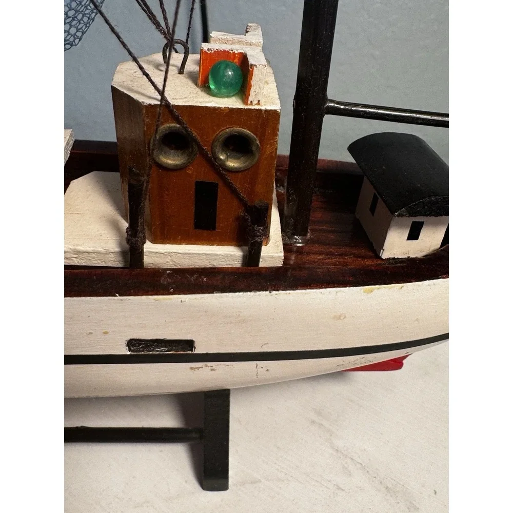 Shrimp Boat Model Fishing Trawler Complete Built Wooden Hull Painted with Stand